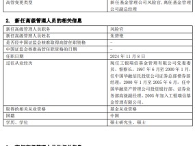 工银瑞信基金高管变更：副总经理赵紫英离任 新任朱碧艳为风险官