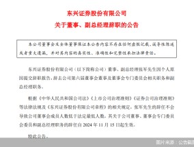 东兴证券副总经理张军因个人原因辞职