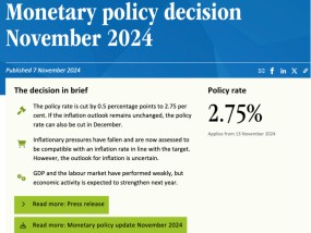 欧洲正在掀起“降息风暴”，瑞典降息50个基点！3.25%→2.75%