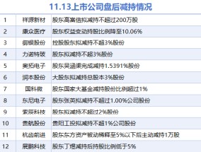 11月13日上市公司减持汇总：东尼电子等12股拟减持（表）