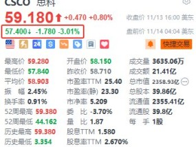 思科盘前跌超3% 第一财季网络业务营收同比下降23%逊于预期