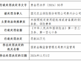 虚列费用！国元农险贵州分公司及6家支公司被罚